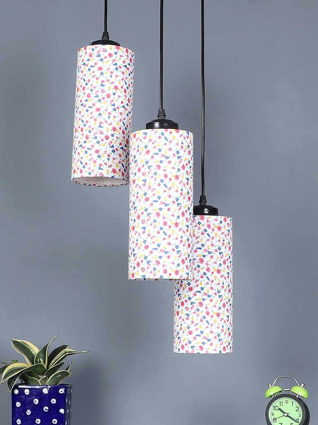 Multicolor Cotton Cylindrical Drum Cluster Hanging Lamp