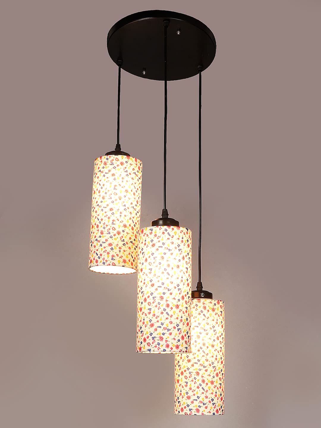 Multicolor Cotton Cylindrical Drum Cluster Hanging Lamp