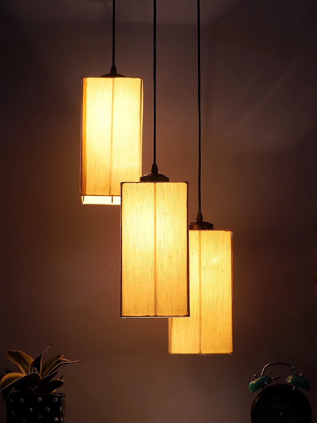 Off-White Cotton Square Cluster Hanging Lamp