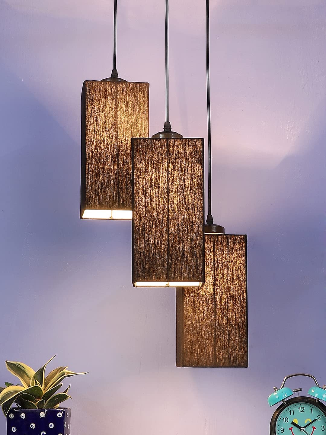 Black Cotton Square Cluster Hanging Lamp