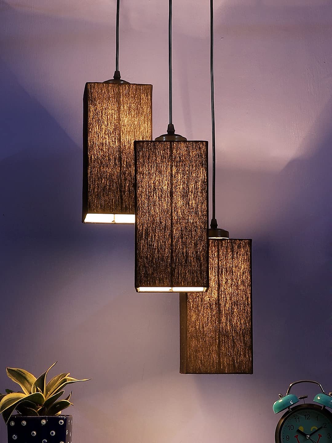 Black Cotton Square Cluster Hanging Lamp