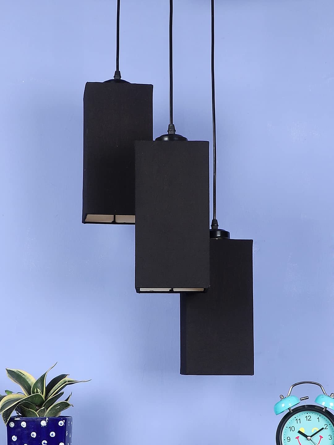 Black Cotton Square Cluster Hanging Lamp