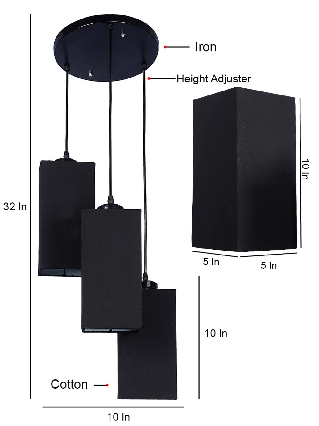 Black Cotton Square Cluster Hanging Lamp