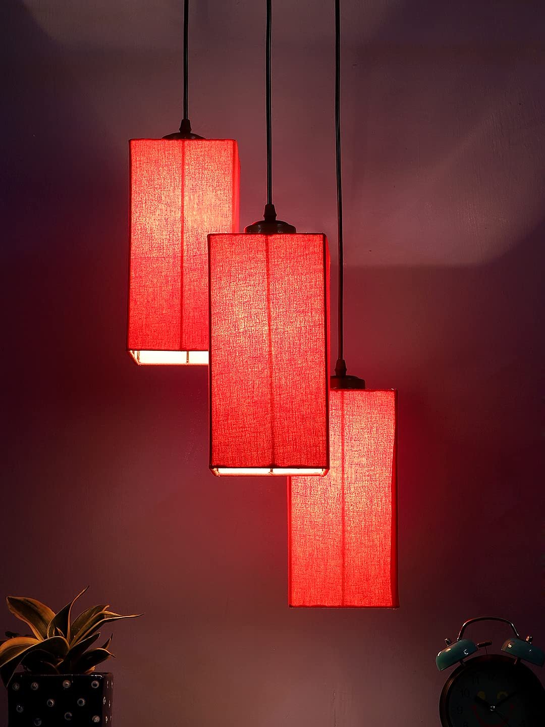 Red Cotton Square Cluster Hanging Lamp