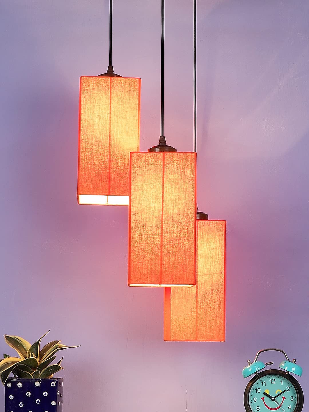 Orange Cotton Square Cluster Hanging Lamp