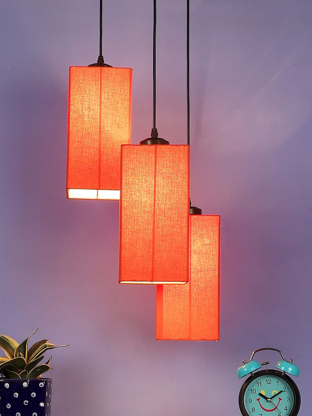 Orange Cotton Square Cluster Hanging Lamp