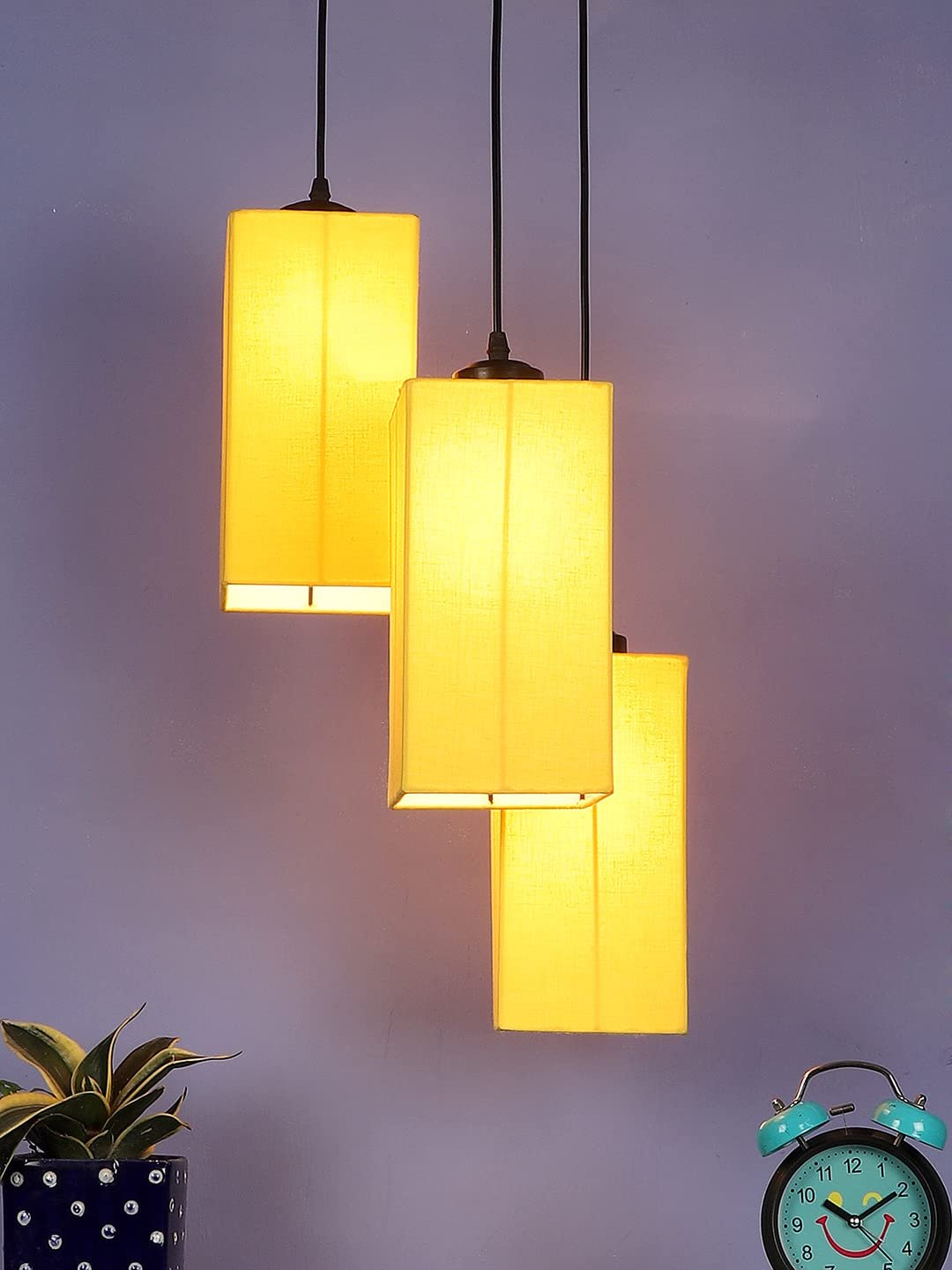 Yellow Cotton Square Cluster Hanging Lamp