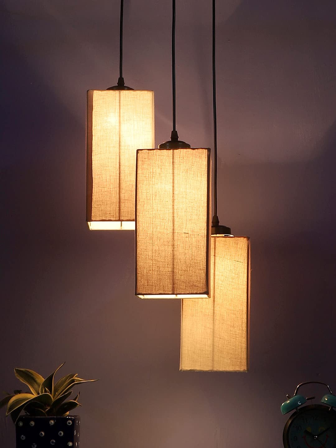 Grey Cotton Square Cluster Hanging Lamp
