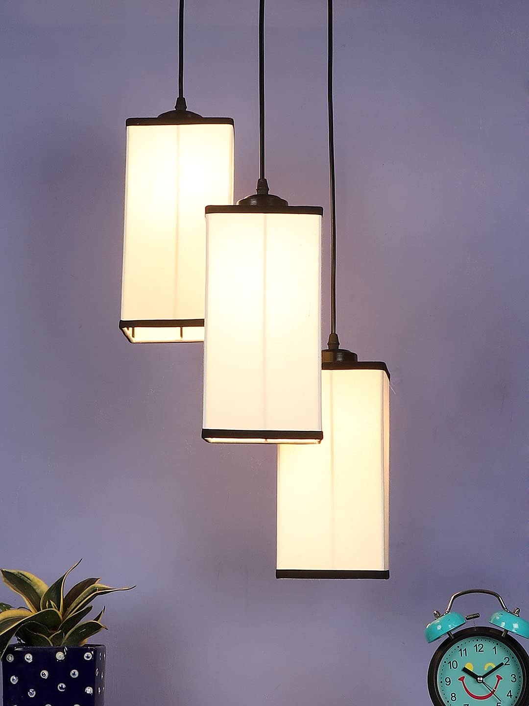 Multicolor Cotton Square Drum Cluster Hanging Lamp