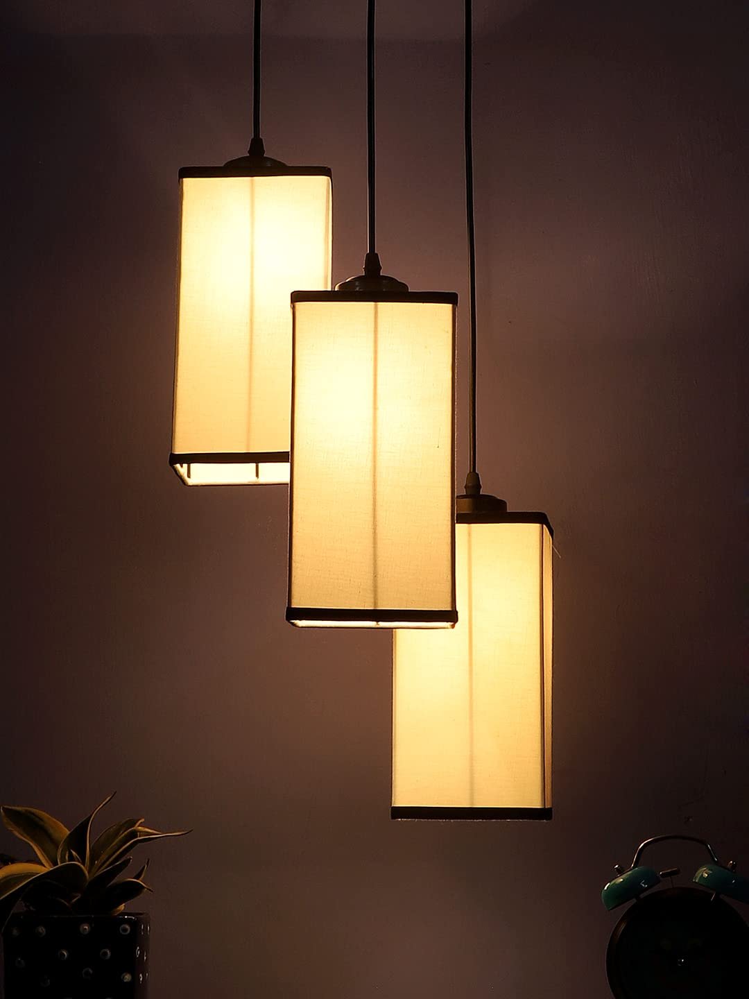 Multicolor Cotton Square Drum Cluster Hanging Lamp