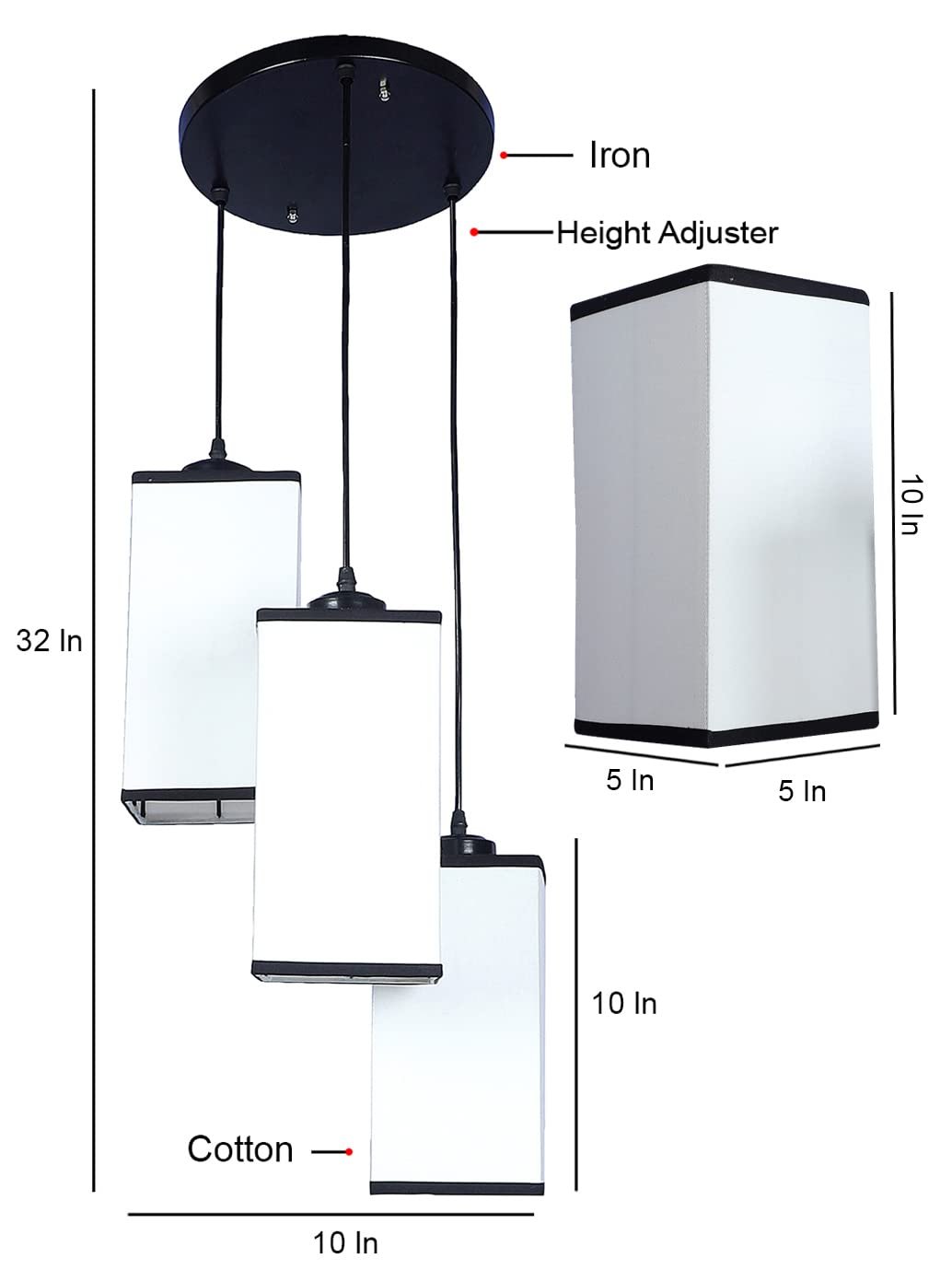 Multicolor Cotton Square Drum Cluster Hanging Lamp