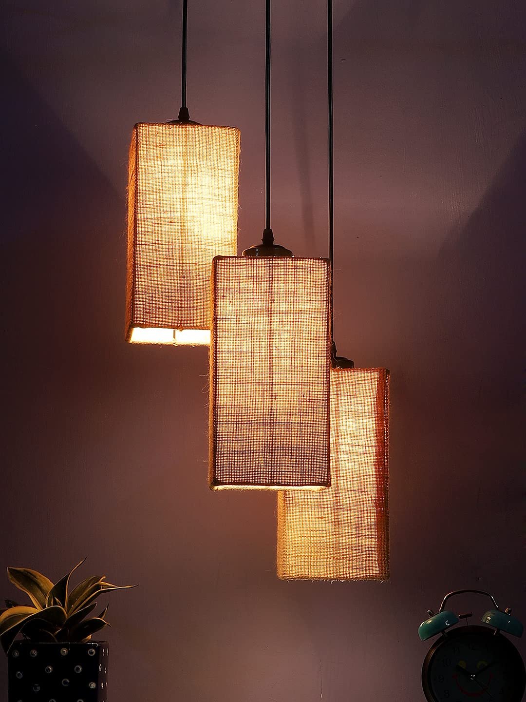 Beige Jute Square Cluster Hanging Lamp