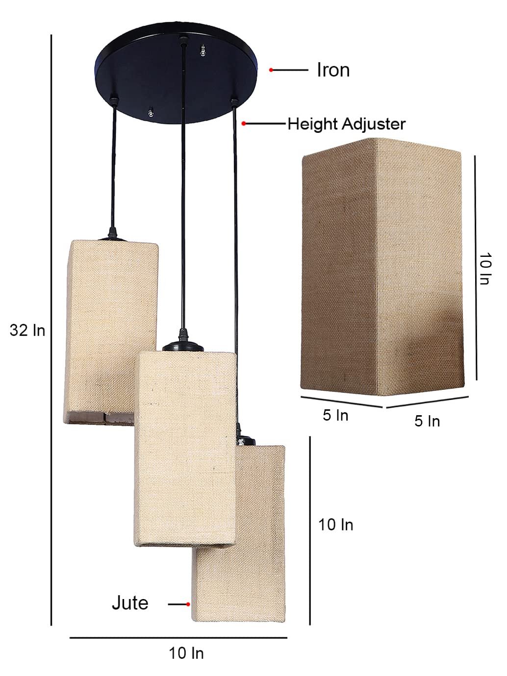 Beige Jute Square Cluster Hanging Lamp