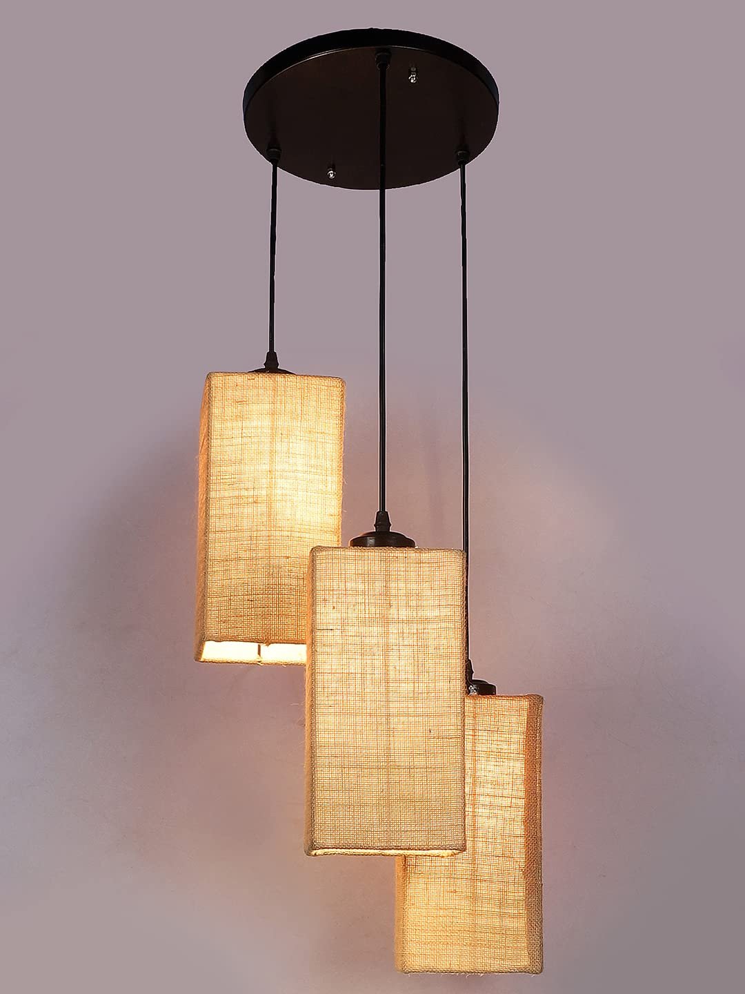 Beige Jute Square Cluster Hanging Lamp