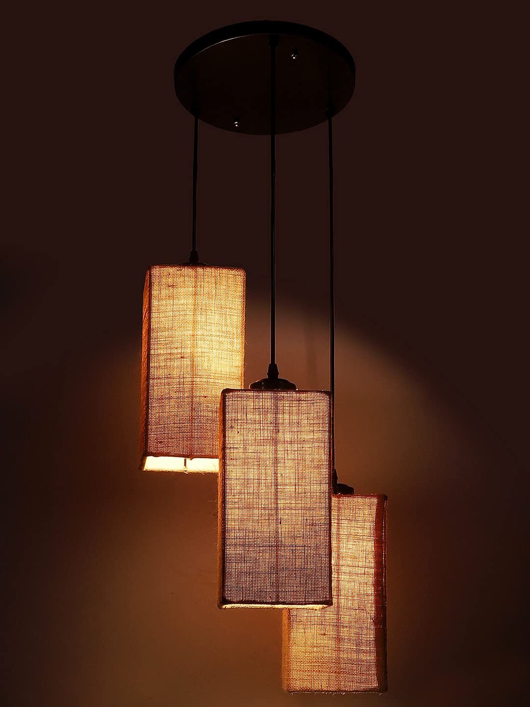Beige Jute Square Cluster Hanging Lamp