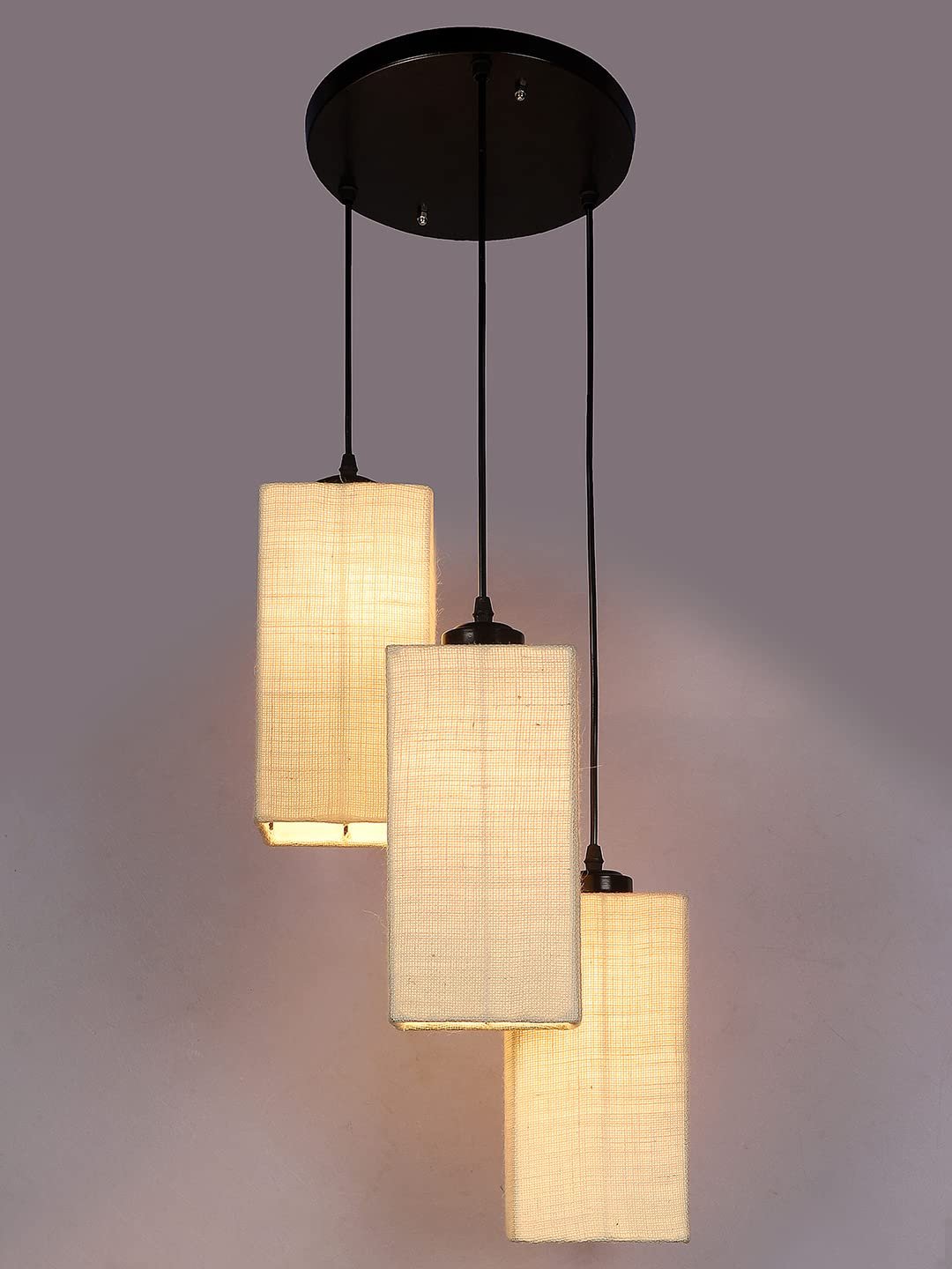 White Jute Square Cluster Hanging Lamp