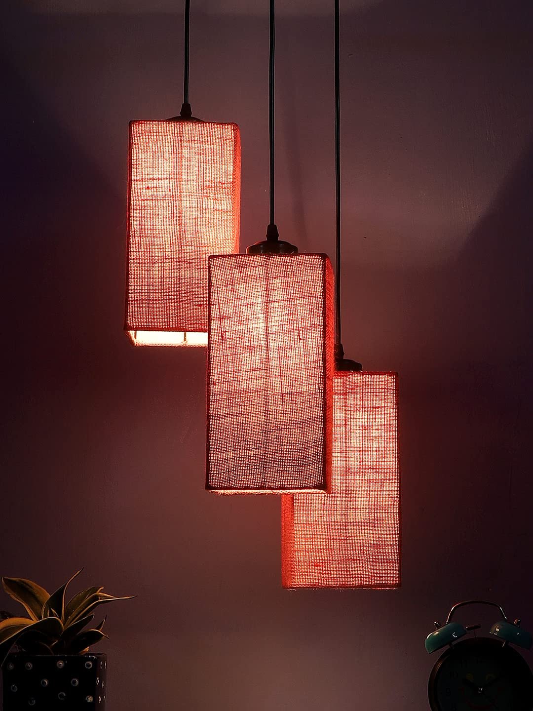 Pink Jute Square Cluster Hanging Lamp