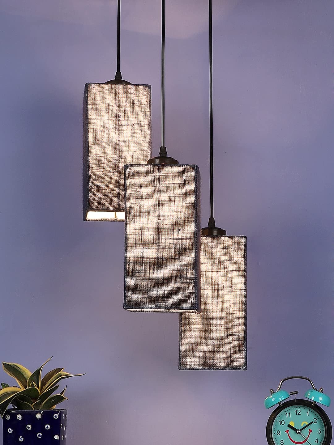 Blue Jute Square Cluster Hanging Lamp