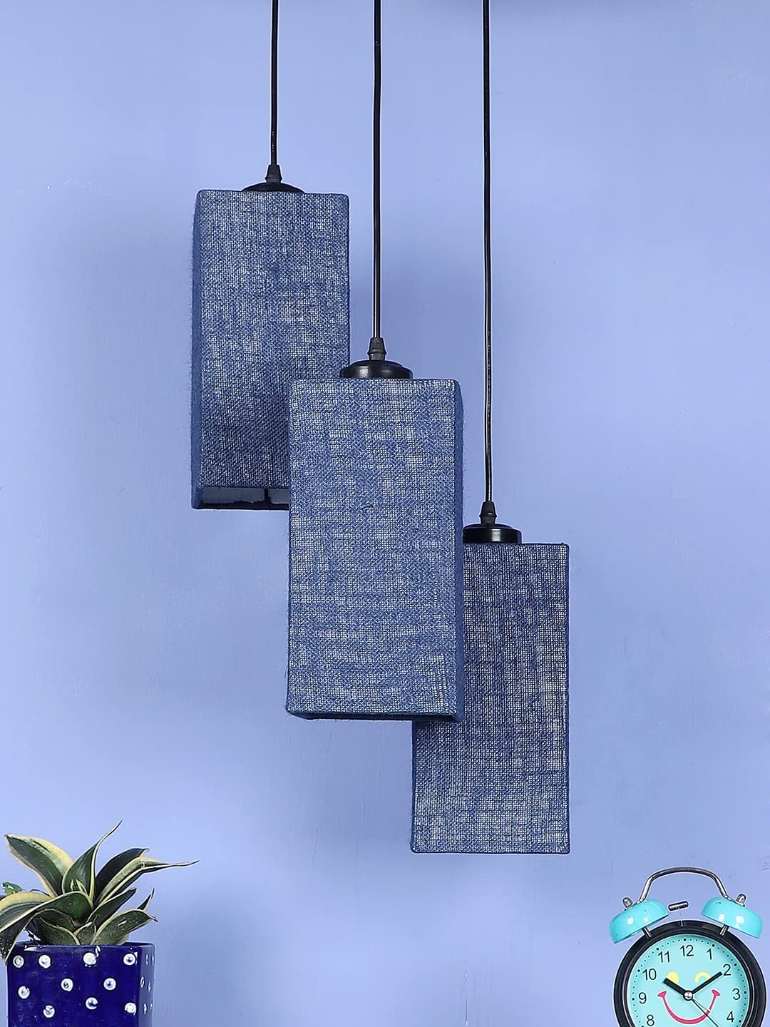 Blue Jute Square Cluster Hanging Lamp