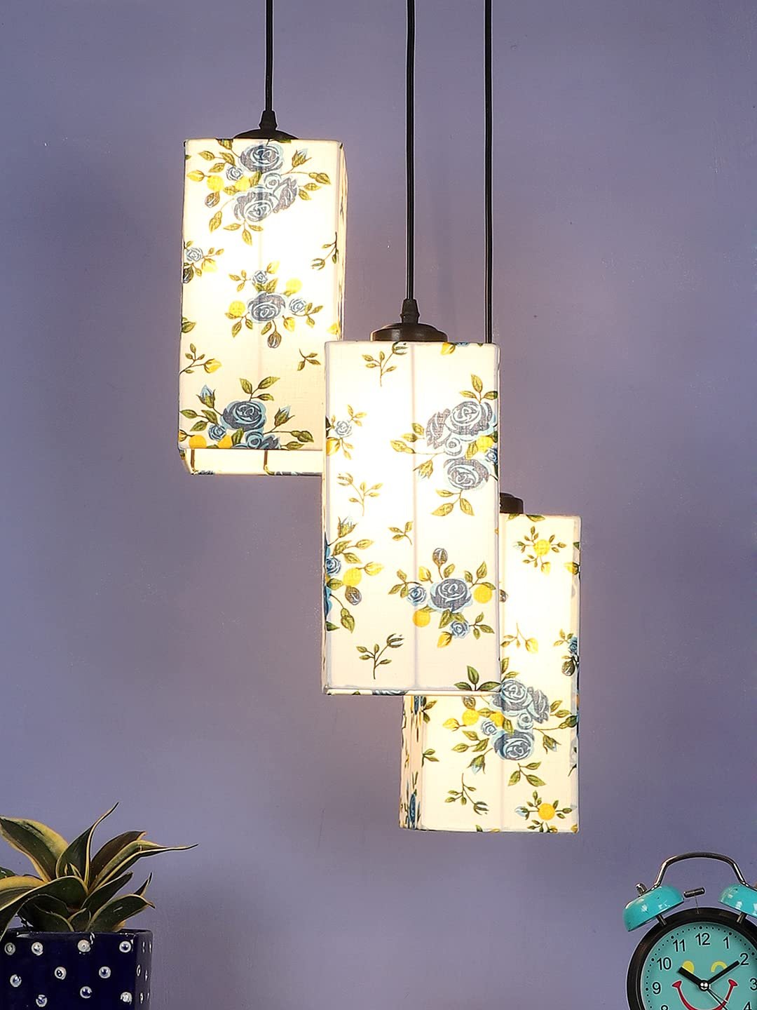 Multicolor Cotton Square Drum Cluster Hanging Lamp