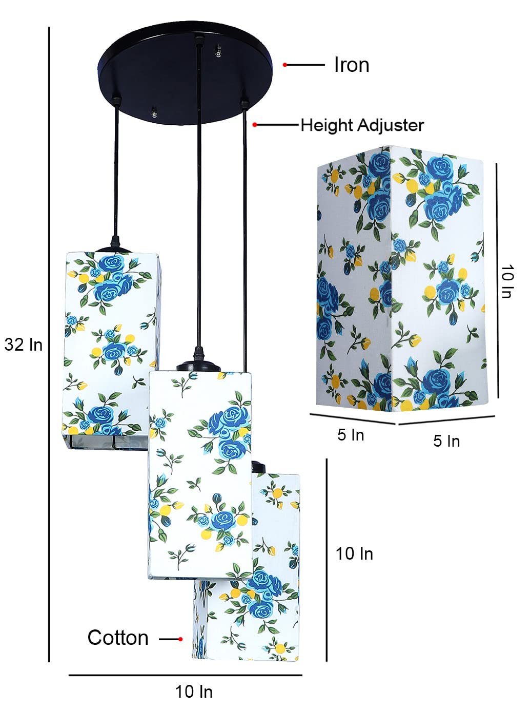 Multicolor Cotton Square Drum Cluster Hanging Lamp