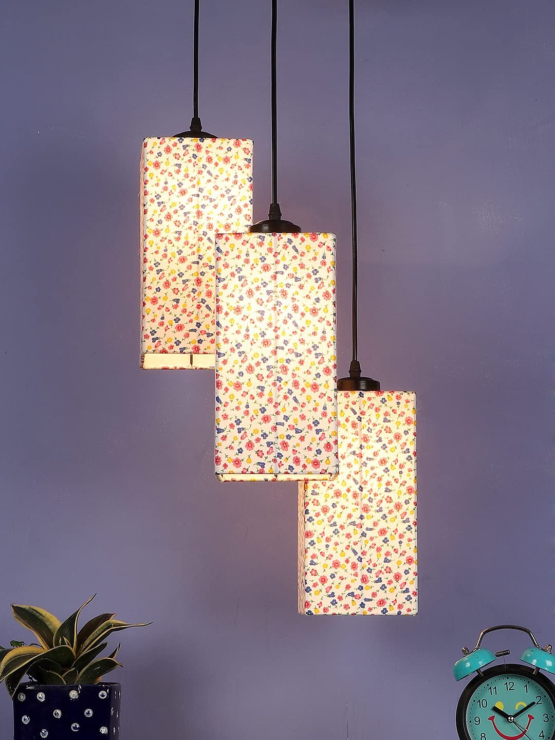 Multicolor Cotton Square Drum Cluster Hanging Lamp
