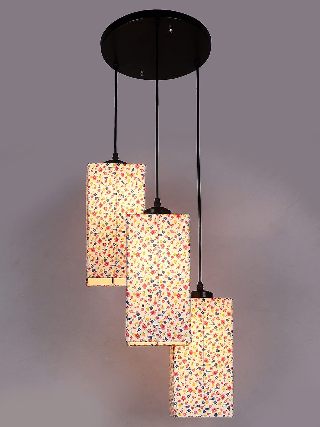 Multicolor Cotton Square Drum Cluster Hanging Lamp