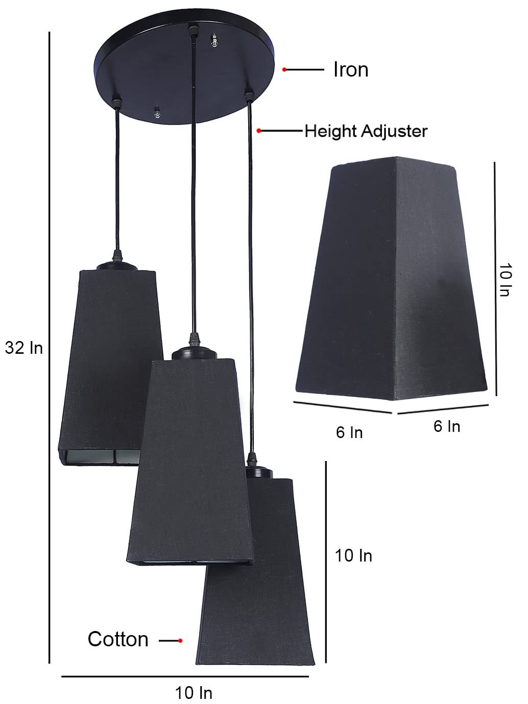 Black Cotton Pyramid Cluster Hanging Lamp
