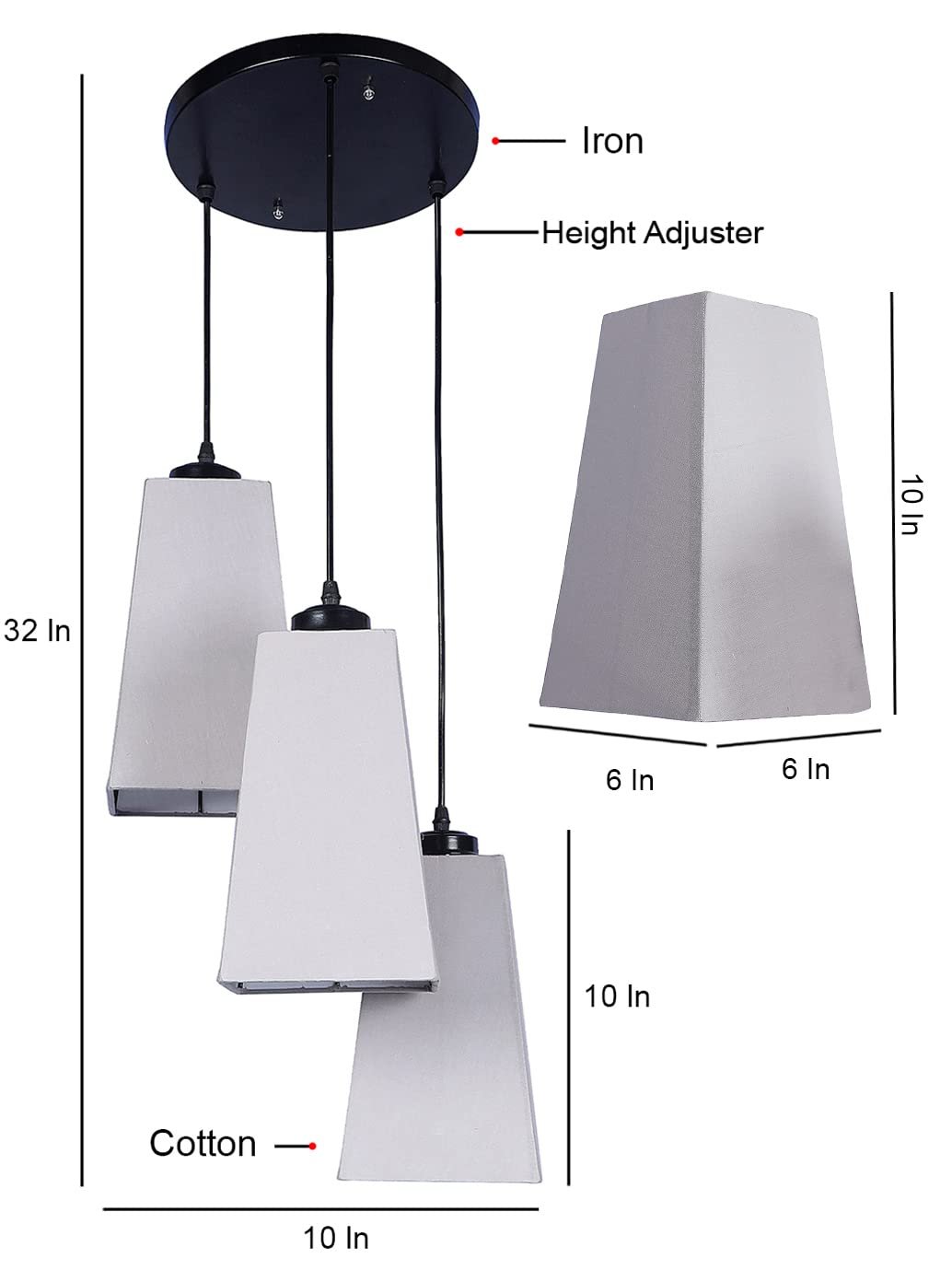 Grey Cotton Pyramid Cluster Hanging Lamp