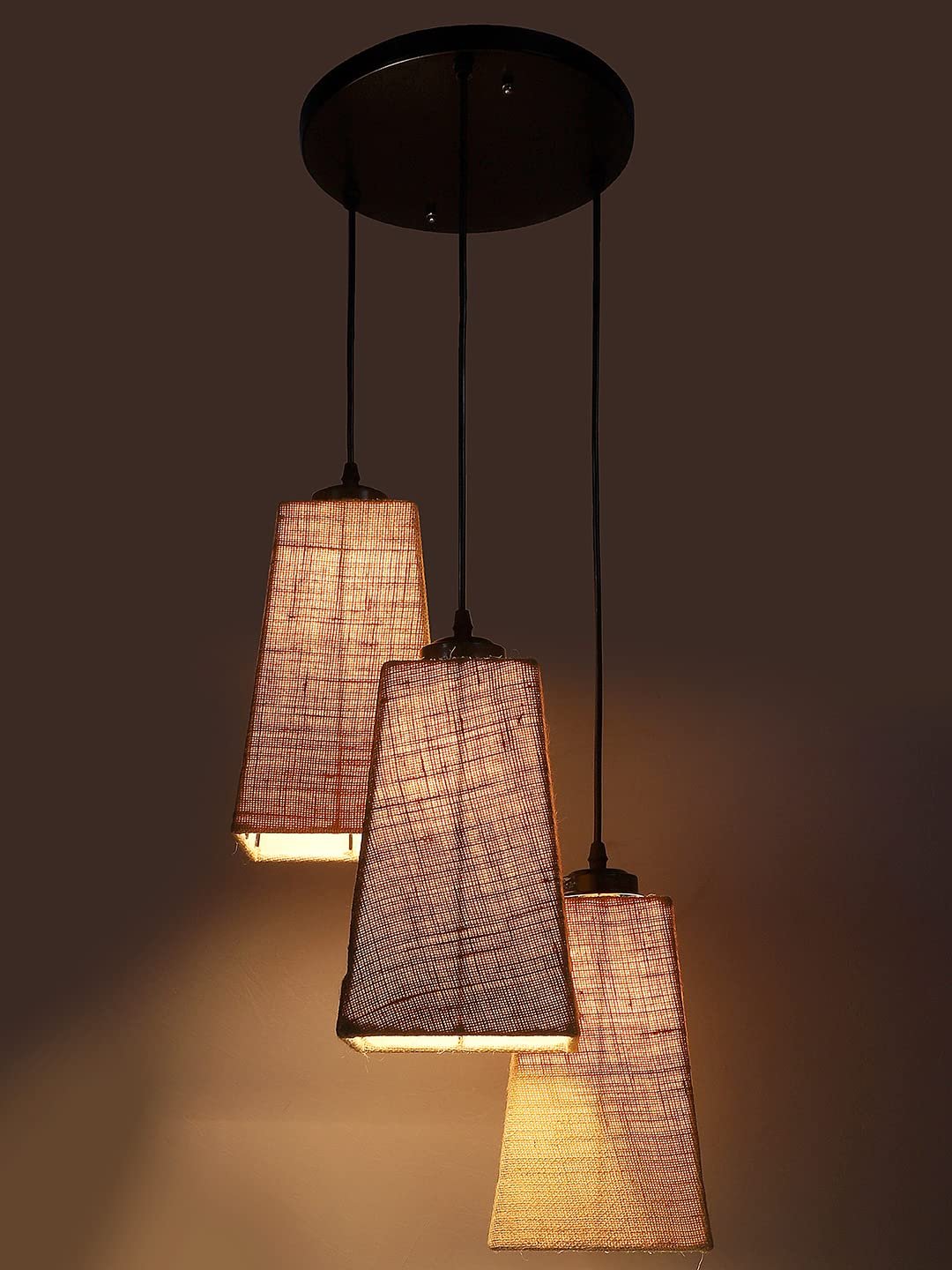 Beige Jute Pyramid Cluster Hanging Lamp