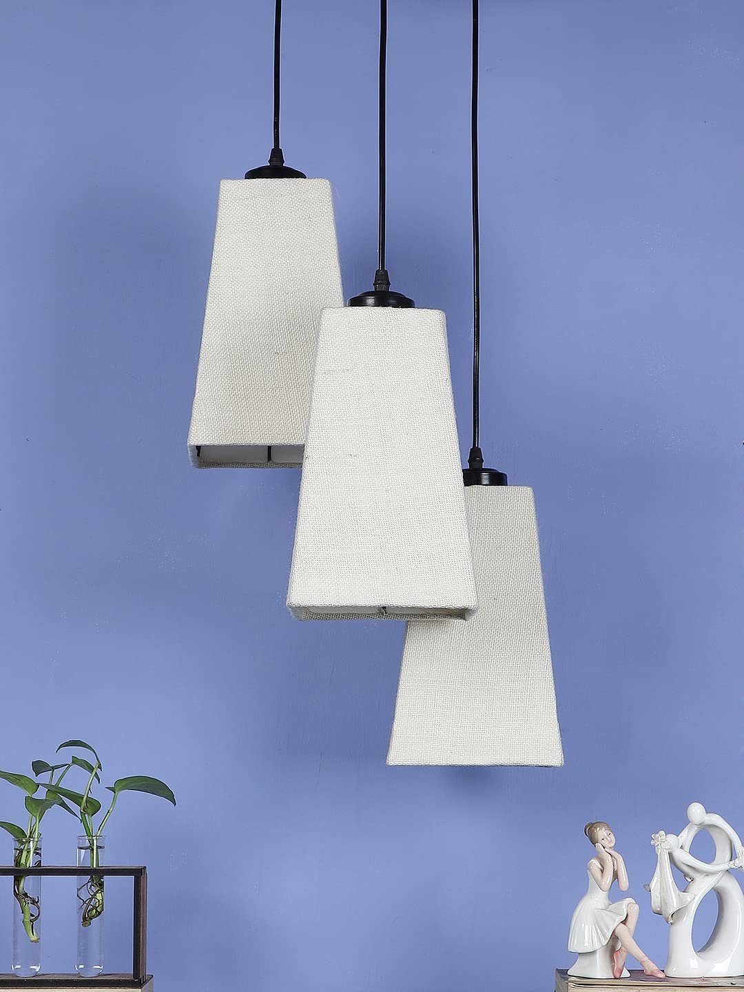 White Jute Pyramid Cluster Hanging Lamp