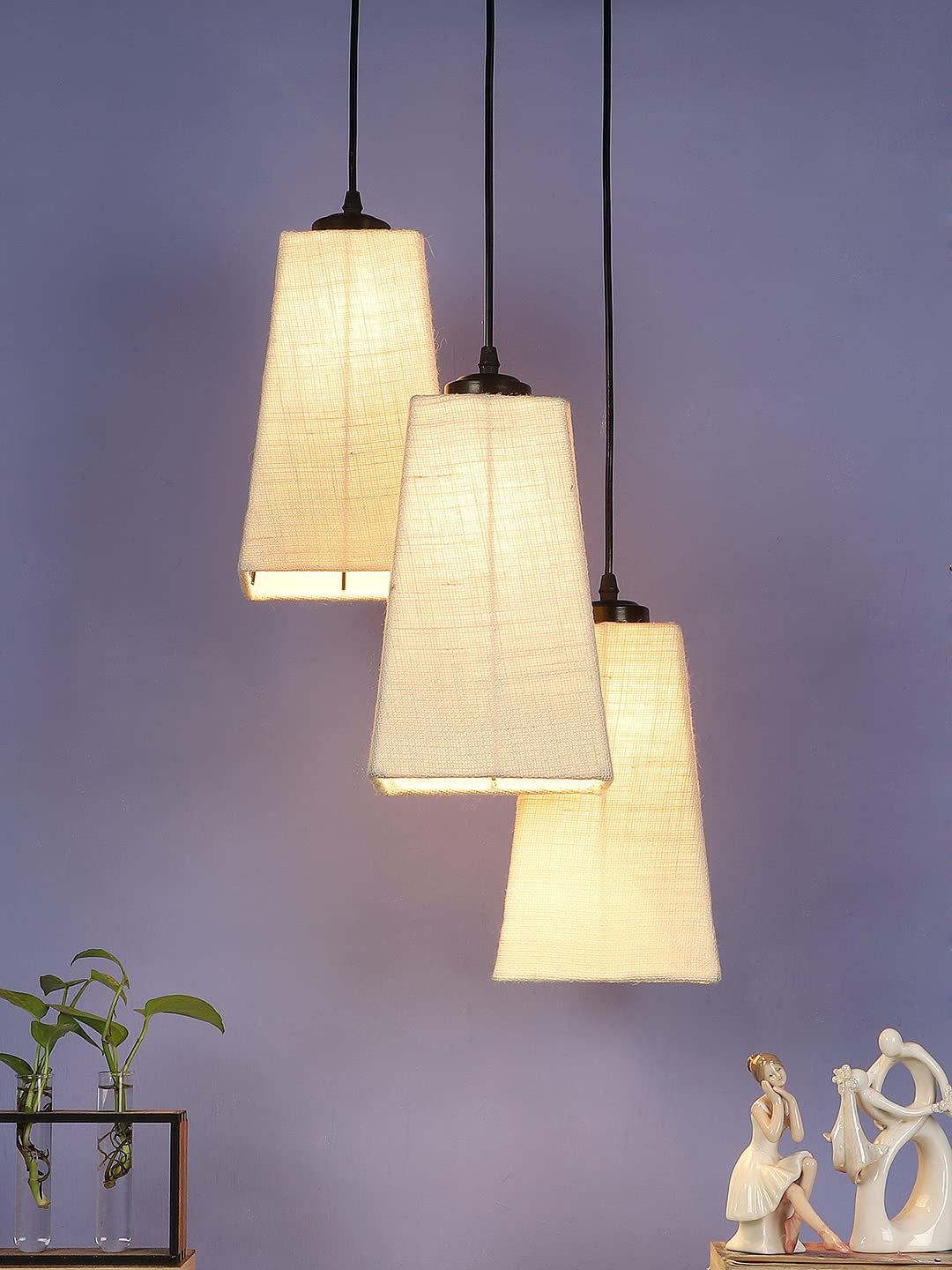 White Jute Pyramid Cluster Hanging Lamp