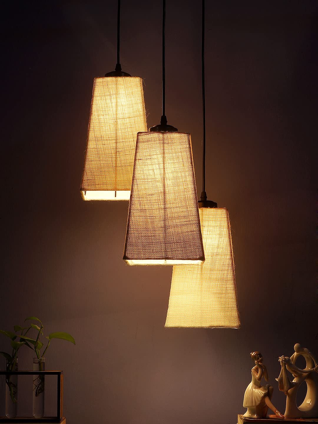 White Jute Pyramid Cluster Hanging Lamp