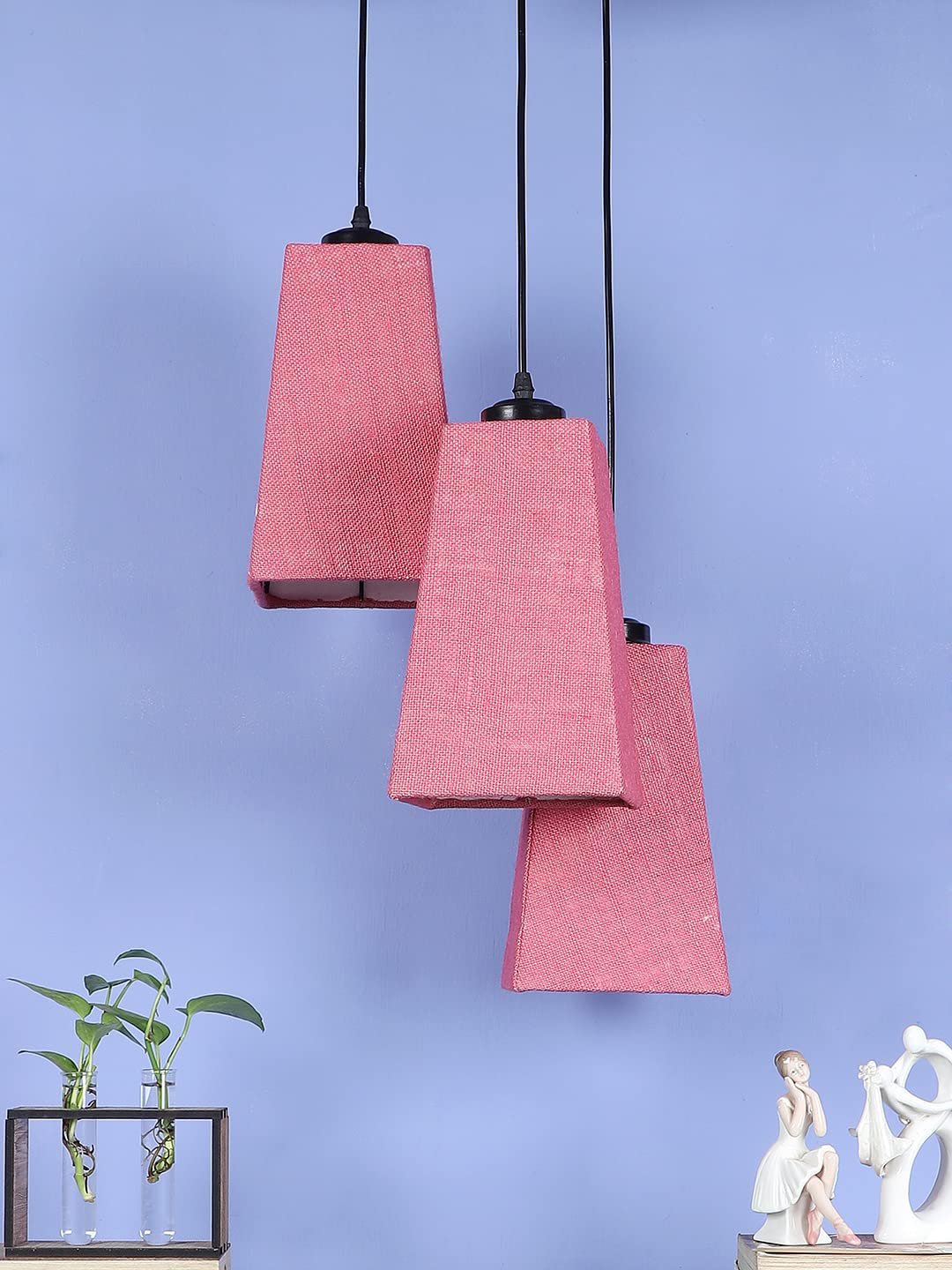 Pink Jute Pyramid Cluster Hanging Lamp