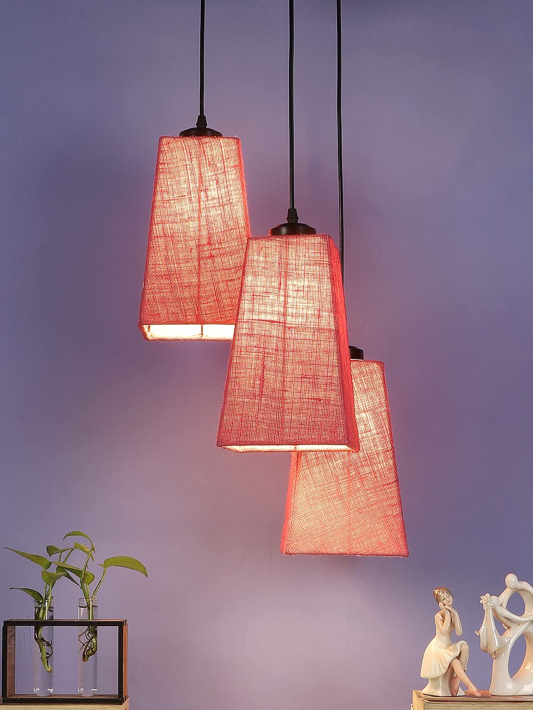 Pink Jute Pyramid Cluster Hanging Lamp