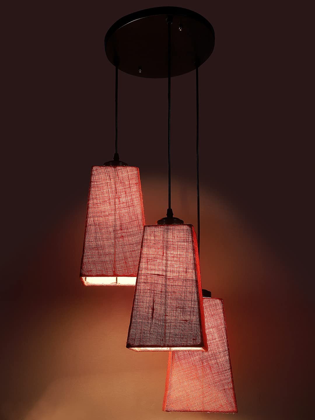 Pink Jute Pyramid Cluster Hanging Lamp