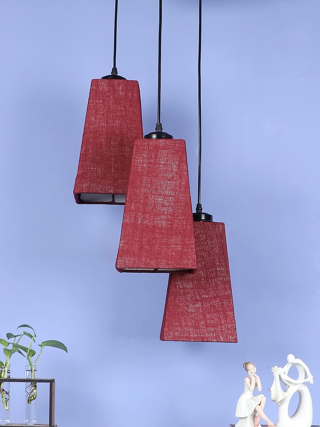 Maroon Jute Pyramid Cluster Hanging Lamp