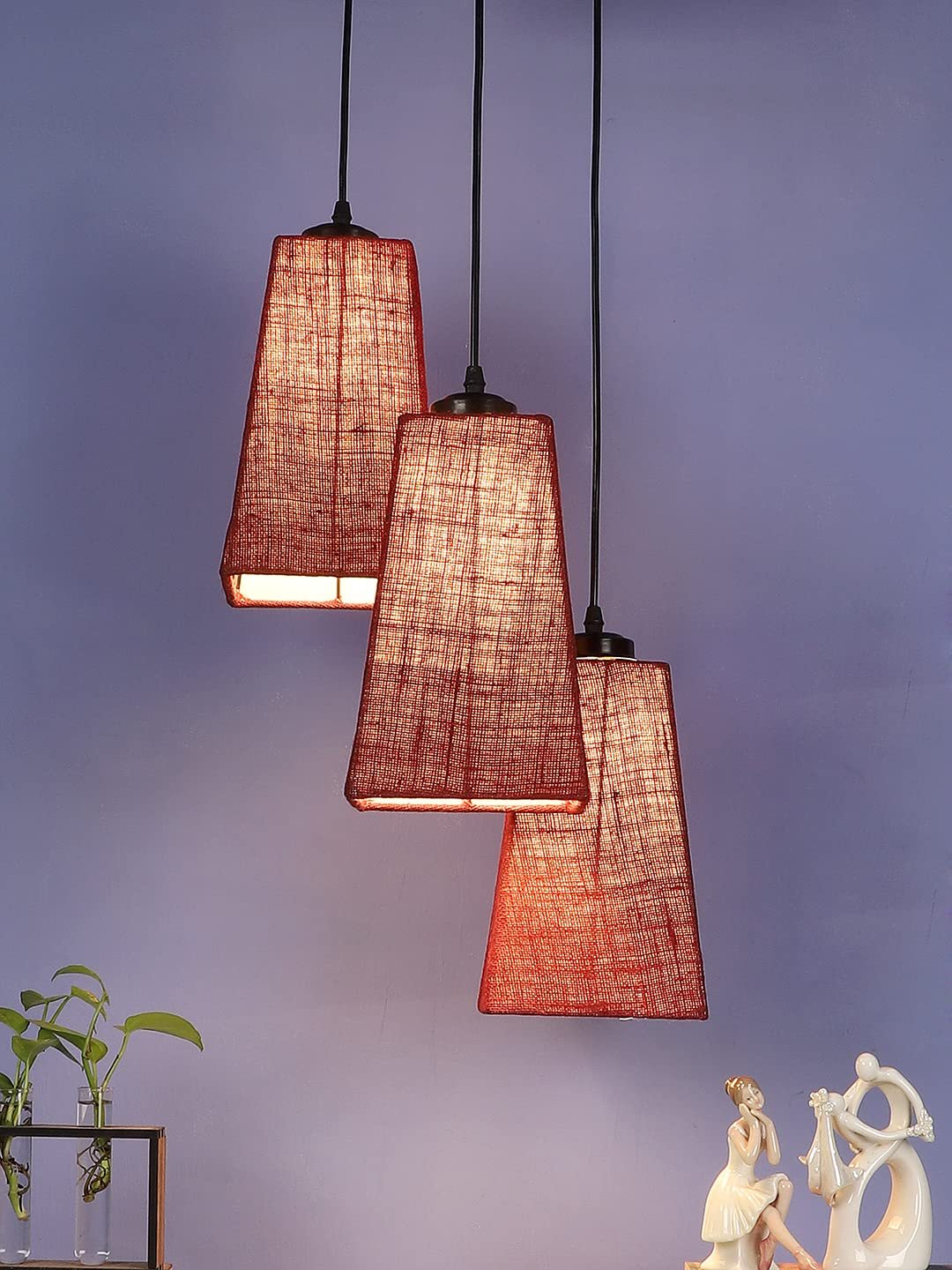 Maroon Jute Pyramid Cluster Hanging Lamp