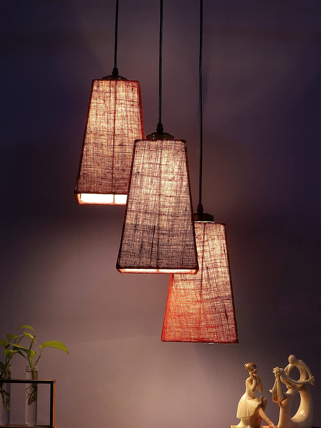 Maroon Jute Pyramid Cluster Hanging Lamp