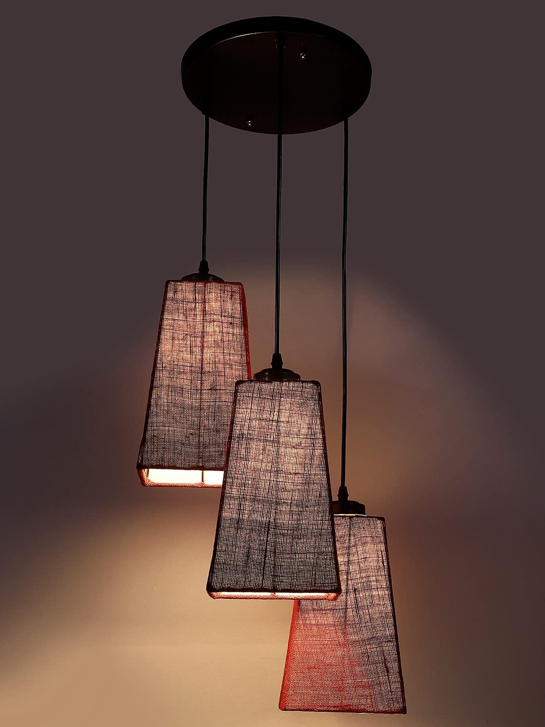 Maroon Jute Pyramid Cluster Hanging Lamp