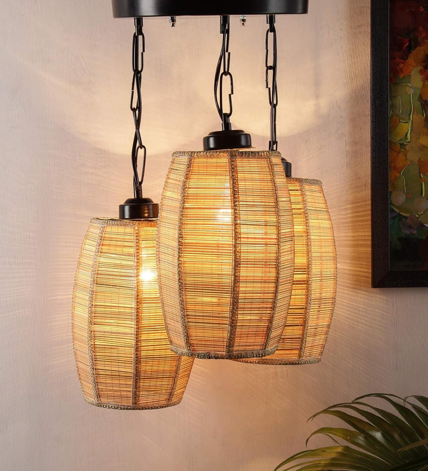 Triple Dholak Bamboo Hanging/Pendant (Natural Bamboo)