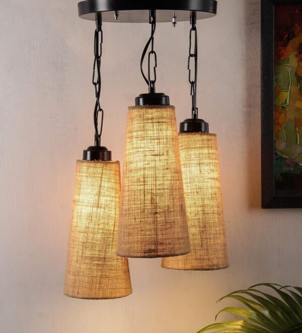 Triple Conical Jute Multicolor Hanging/Pendant (Beige Jute)