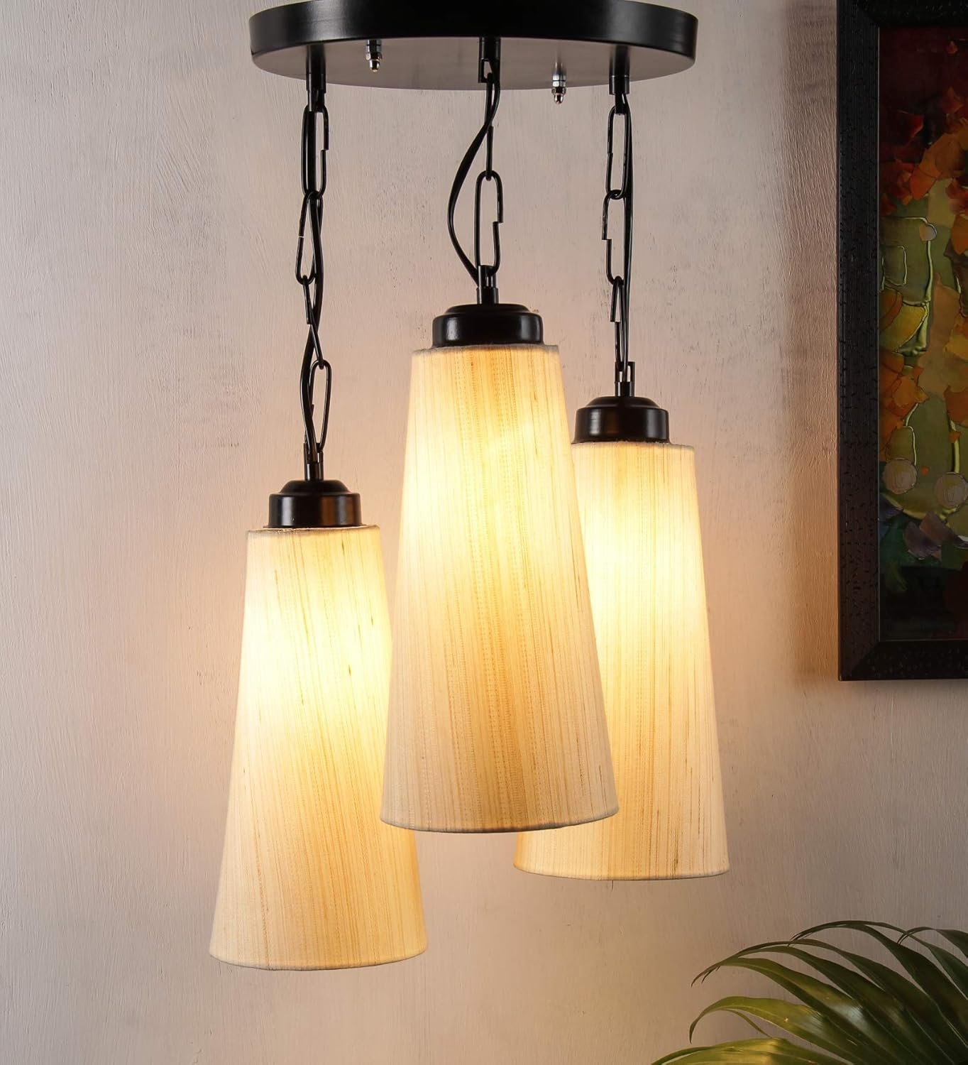 Triple ConicalOff White Cotton Hanging/Pendant (Off White,Cotton)