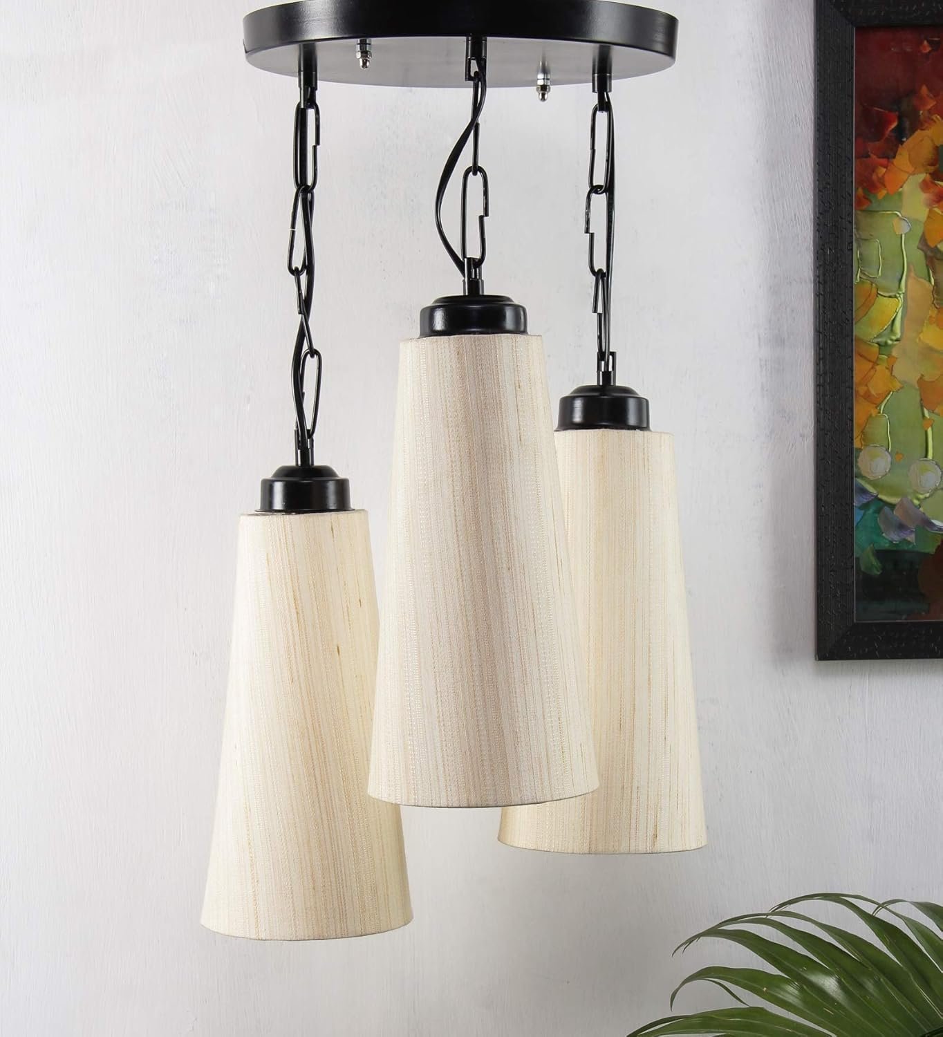 Triple ConicalOff White Cotton Hanging/Pendant (Off White,Cotton)
