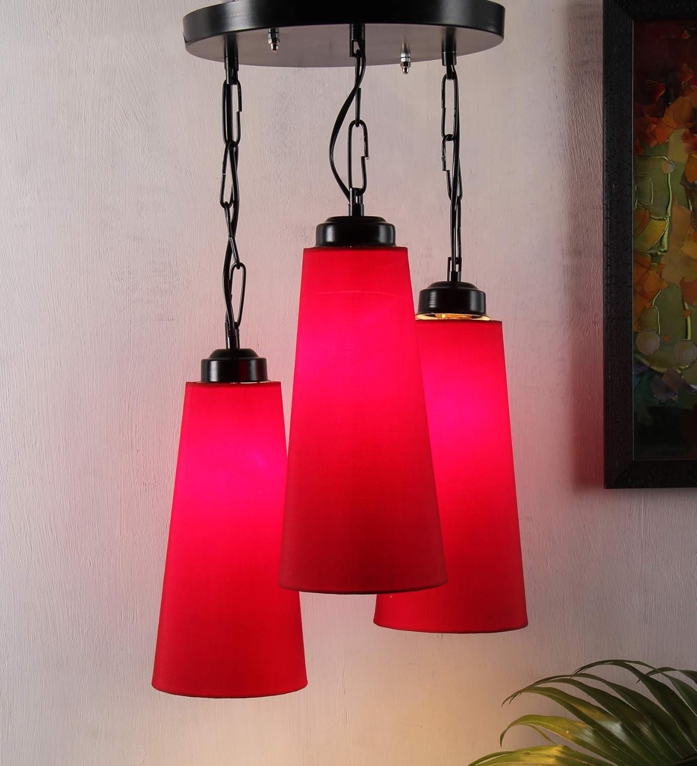 Triple Conical Red Cotton Hanging/Pendant (Red,Cotton)