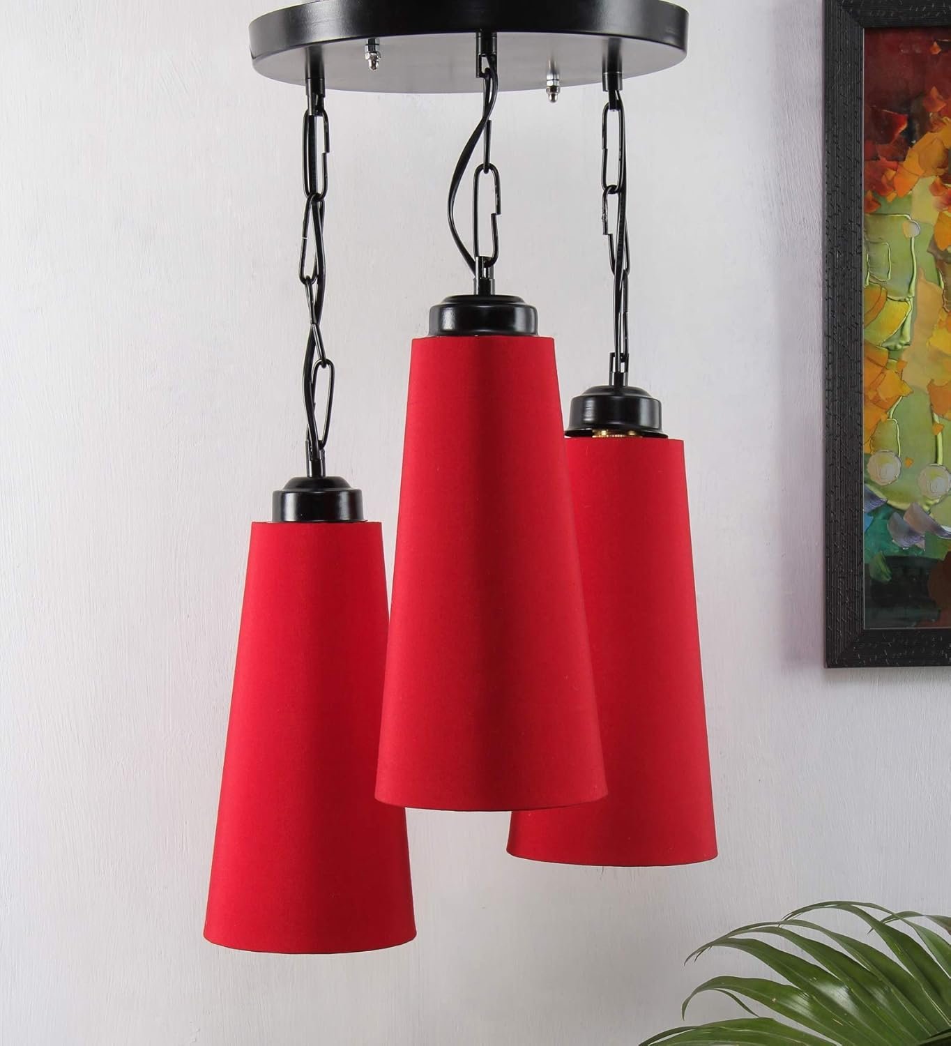 Triple Conical Red Cotton Hanging/Pendant (Red,Cotton)