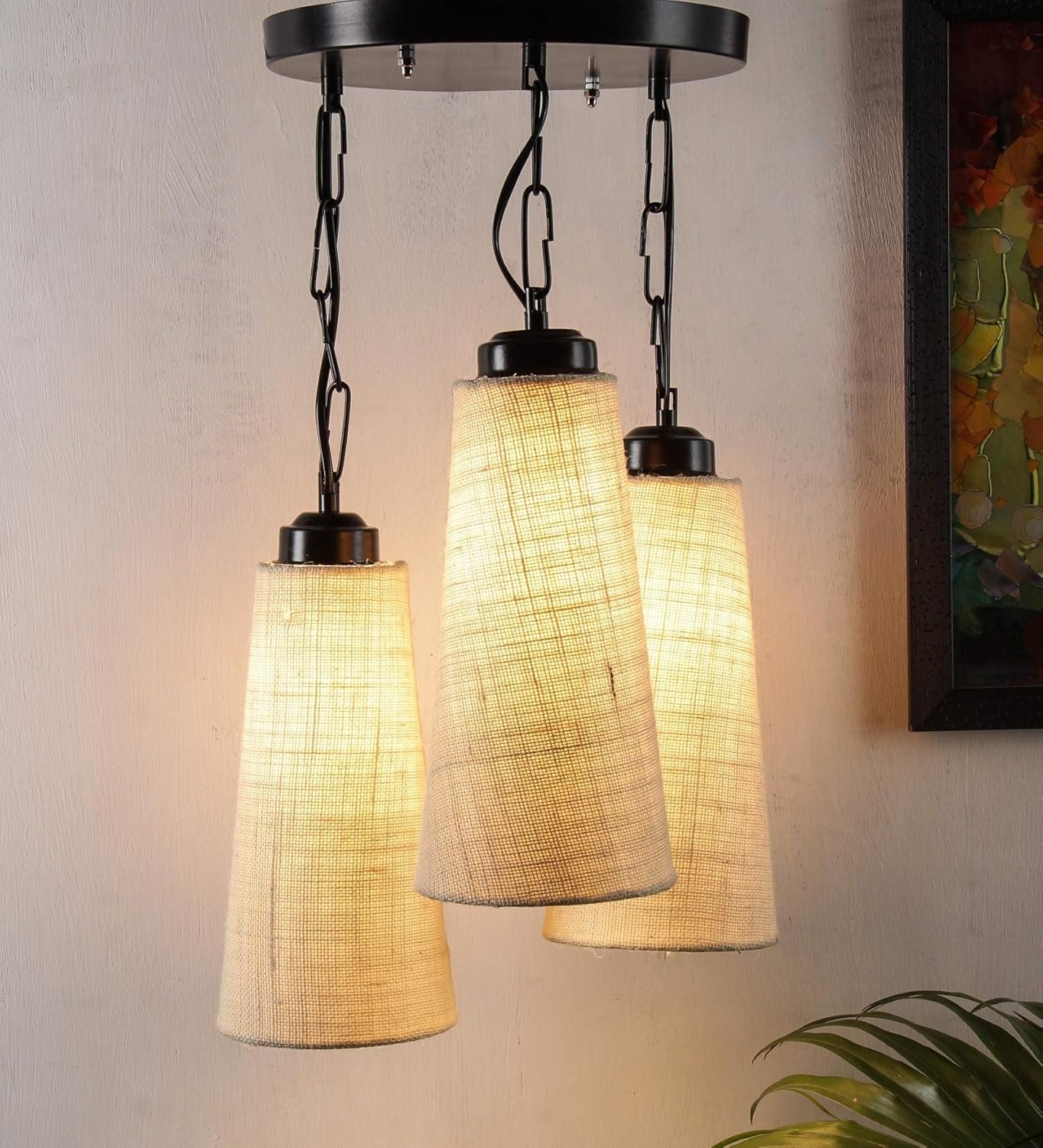 Triple Conical Off White Jute Hanging/Pendant (Off White,Jute)