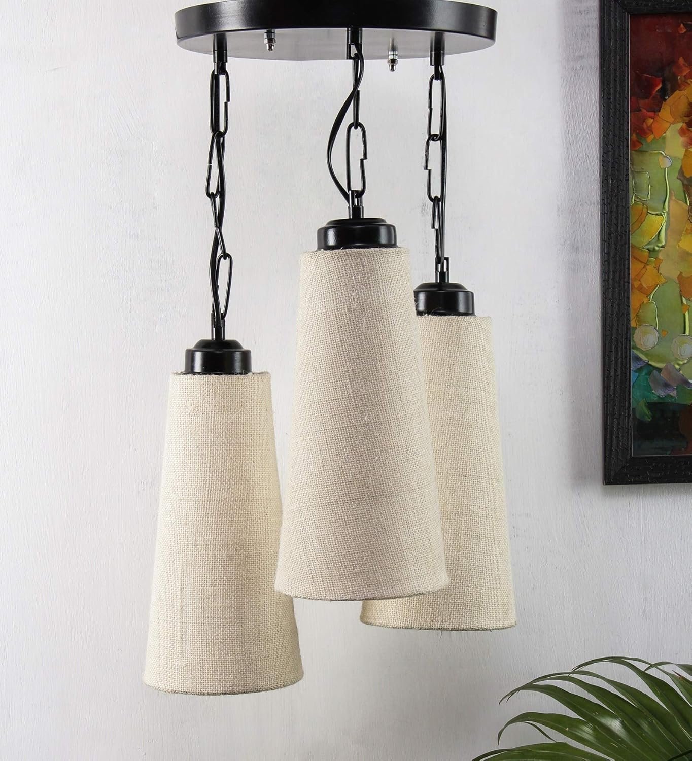 Triple Conical Off White Jute Hanging/Pendant (Off White,Jute)