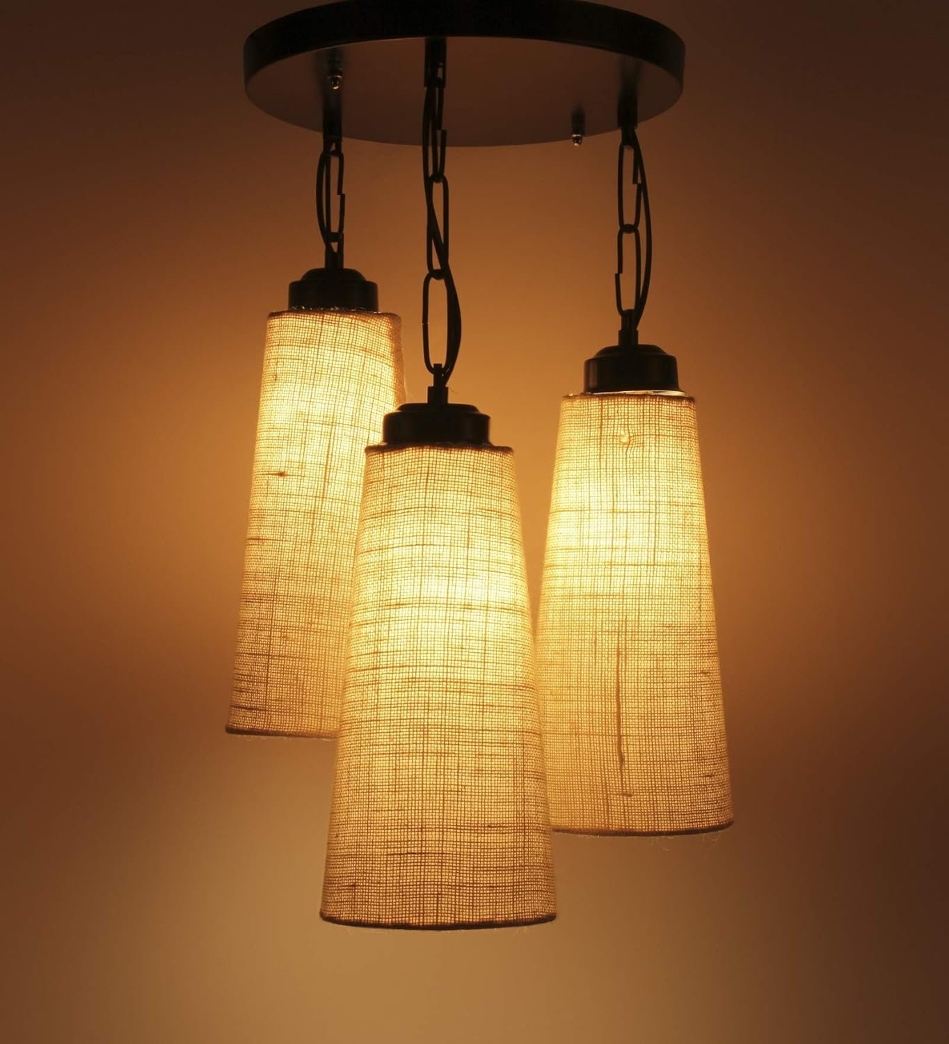Triple Conical Off White Jute Hanging/Pendant (Off White,Jute)