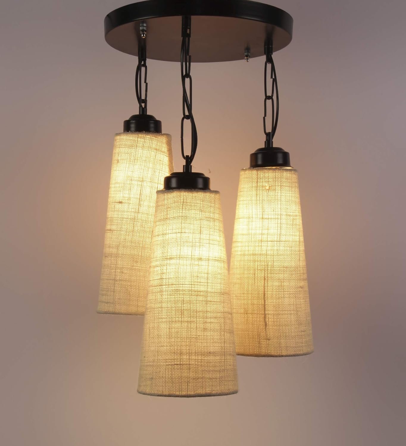 Triple Conical Off White Jute Hanging/Pendant (Off White,Jute)